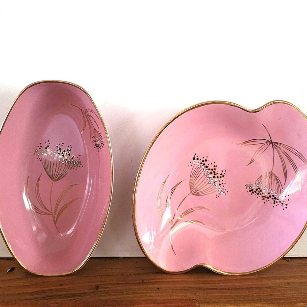 Pair of Art Deco Pink and Gold Old Foley Ballerina Plates